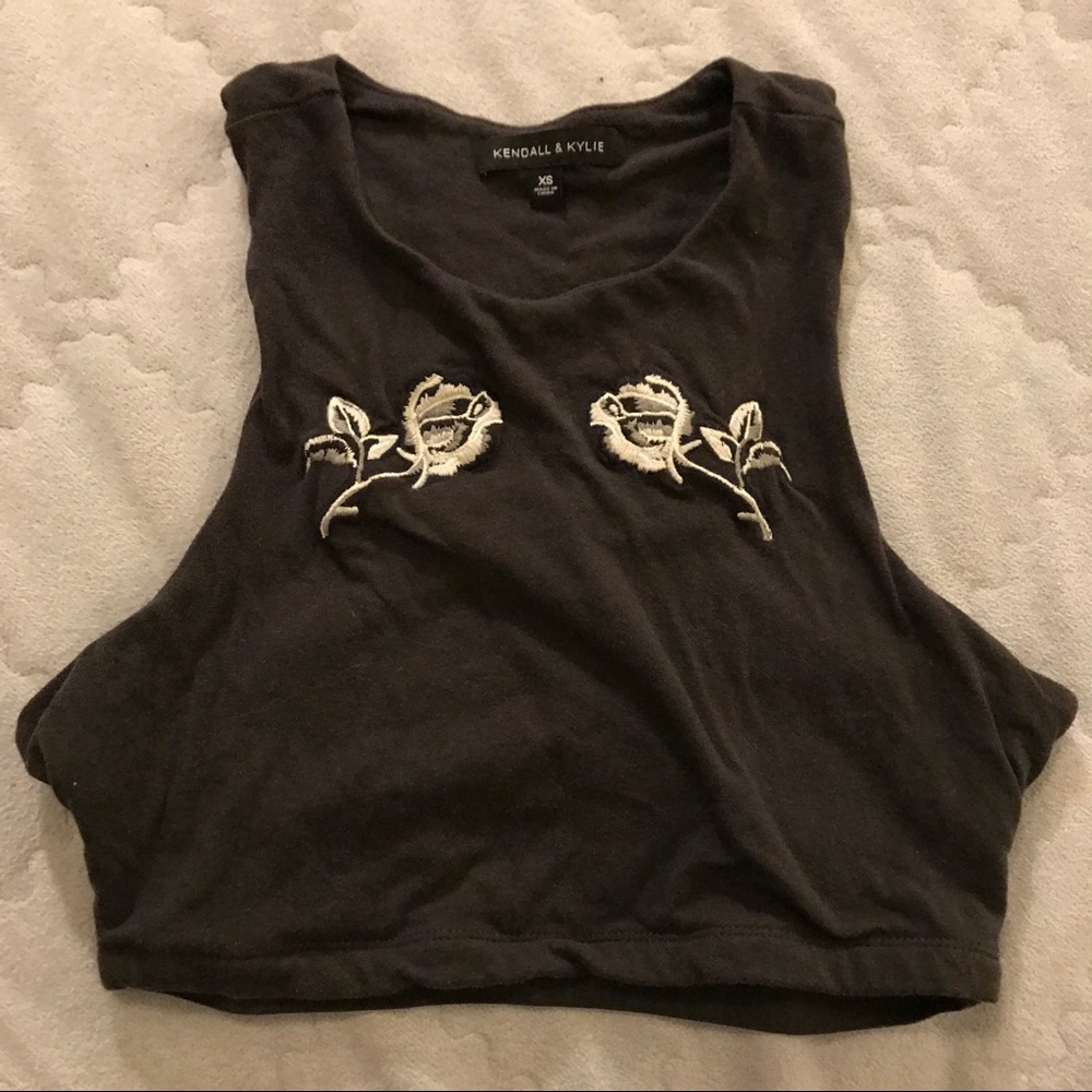 Gray rose crop top